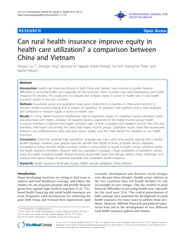 Can Rural Health Insurance Improve Equity in Health Care Utilization?