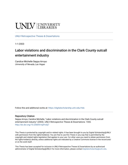 Labor Violations and Discrimination in the Clark County Outcall Entertainment Industry