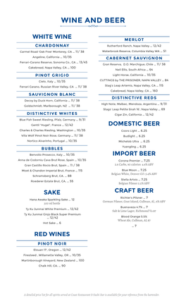 Wine/Beer Menu