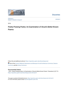 An Examination of Alcuin's Better-Known Poems