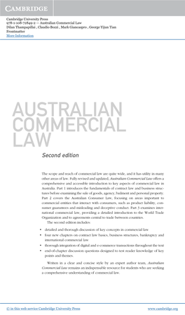 Australian Commercial Law Dilan Thampapillai , Claudio Bozzi , Mark Giancaspro , George Yijun Tian Frontmatter More Information