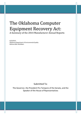 The Oklahoma Computer Equipment Recovery Act: a Summary of the 2014 Manufacturer Annual Reports