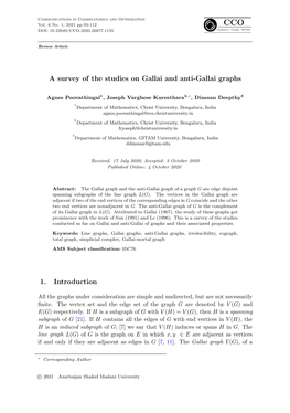 A Survey of the Studies on Gallai and Anti-Gallai Graphs 1. Introduction