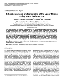 Ethnobotany and Phytomedicine of the Upper Nyong Valley Forest in Cameroon