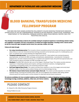 Blood Banking/Transfusion Medicine Fellowship Program