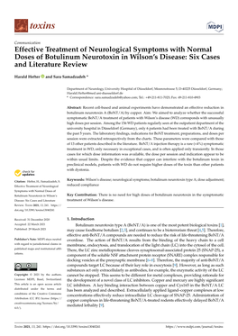 Effective Treatment of Neurological Symptoms with Normal Doses of Botulinum Neurotoxin in Wilson's Disease