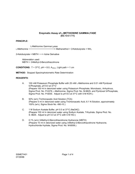 Enzymatic Assay of L-METHIONINE GAMMA-LYASE (EC 4.4.1.11)
