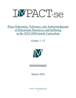 Peace Education, Tolerance, and Acknowledgment of Palestinian Narratives and Suffering in the 2019-2020 Israeli Curriculum