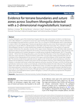 Evidence for Terrane Boundaries and Suture Zones Across Southern Mongolia Detected with a 2‑Dimensional Magnetotelluric Transect Matthew J