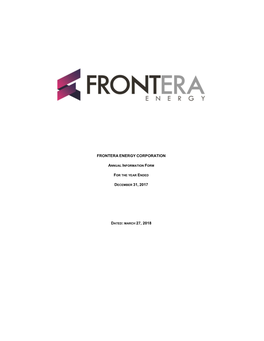 Frontera Energy Corporation Dated: March 27, 2018