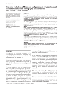 Anatomic Variations of the Nose and Paranasal Sinuses in Saudi Population