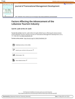 Factors Affecting the Advancement of the Lebanese Tourism Industry