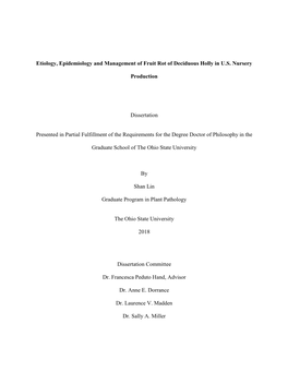 1 Etiology, Epidemiology and Management of Fruit Rot Of