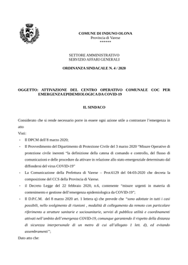 COMUNE DI INDUNO OLONA Provincia Di Varese ******