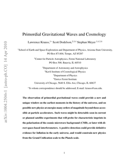 Primordial Gravitational Waves and Cosmology Arxiv:1004.2504V1