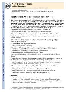 Posttraumatic Stress Disorder in Anorexia Nervosa