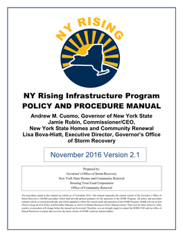 NY Rising Infrastructure Program POLICY and PROCEDURE MANUAL