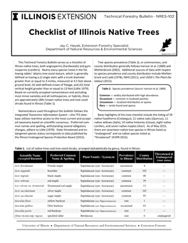 Checklist of Illinois Native Trees