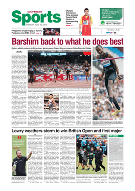 Barshim Back to What He Does Best Qatari Athlete Returns to Big Action; Sprint Queen Fraser-Pryce Cruises; Obiri Shines in 5000M AFP/TNN LONDON/DOHA