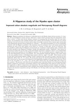 Astronomy & Astrophysics a Hipparcos Study of the Hyades