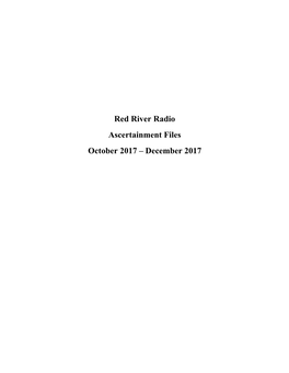 Red River Radio Ascertainment Files October 2017 – December 2017 STORY LOG – Chuck Smith, NEWS PRODUCER, RED RIVER RADIO