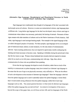 Alternative Sign Language: Morphological and Phonological Structure in North Central Desert Australian Sign Languages