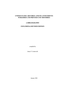 United States Air Force and Its Antecedents Published and Printed Unit Histories