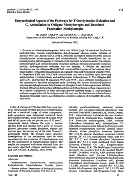C1 Assimilation in Obligate Methylotrophs and Restricted Facultative Methylotrophs by JOHN COLBY* and LEONARD J