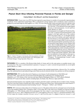 Peanut Stunt Virus Infecting Perennial Peanuts in Florida and Georgia1 Carlye Baker2, Ann Blount3, and Ken Quesenberry4