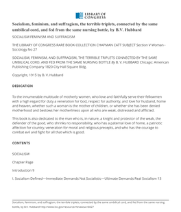 Socialism, Feminism, and Suffragism, the Terrible Triplets, Connected by the Same Umbilical Cord, and Fed from the Same Nursing Bottle, by B.V