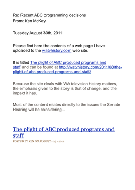 The Plight of ABC Produced Programs and Staff and Can Be Found at Plight-Of-Abc-Produced-Programs-And-Staff