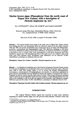 Marine Brown Algae (Phaeophyta) from the North Coast of Papua New Guinea, with a Description of Dictyota Mugneana Sp. Nov