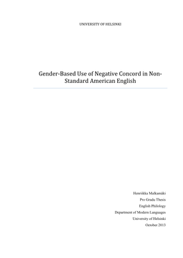 Gender-Based Use of Negative Concord in Non- Standard American English