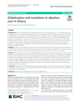 Globalisation and Transitions in Abortion Care in Ghana Patience Aniteye1 and Susannah H