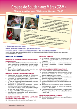 Groupe De Soutien Aux Mères (GSM) Alliance Mondiale Pour L’Allaitement Maternel : WABA