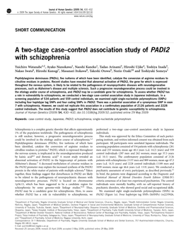 Control Association Study of PADI2 with Schizophrenia