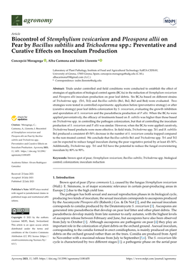 Biocontrol of Stemphylium Vesicarium and Pleospora Allii on Pear by Bacillus Subtilis and Trichoderma Spp.: Preventative and Curative Effects on Inoculum Production