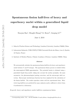 Spontaneous Fission Half-Lives of Heavy and Superheavy Nuclei Within a Generalized Liquid Drop Model
