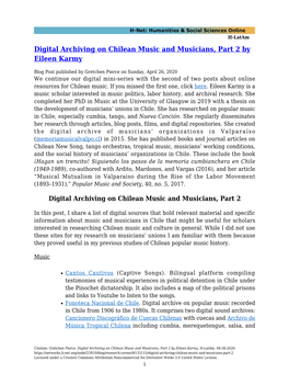 Digital Archiving on Chilean Music and Musicians, Part 2 by Eileen Karmy