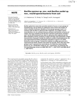 Bacillus Pycnus Spa Nov. and Bacillus Neidei Spa Nov., Round-Spored