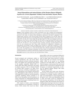 Sexual Dimorphism and Natural History of the Western Mexico Whiptail, Aspidoscelis Costata (Squamata: Teiidae), from Isla Isabel, Nayarit, Mexico