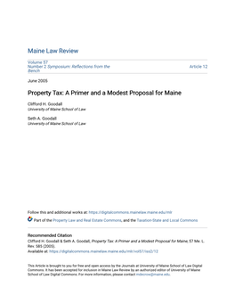 Property Tax: a Primer and a Modest Proposal for Maine