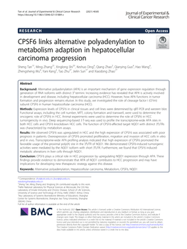 CPSF6 Links Alternative Polyadenylation to Metabolism