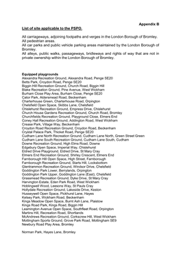 Appendix B List of Site Applicable to the PSPO. All Carriageways