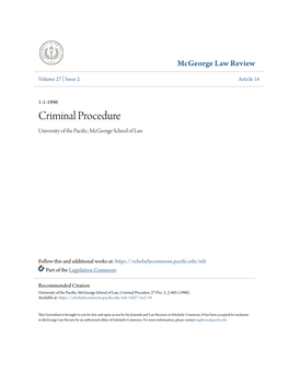 Criminal Procedure University of the Pacific; Cm George School of Law