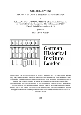 WERNER PARAVICINI the Court of the Dukes of Burgundy: a Model for Europe?