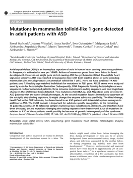 Mutations in Mammalian Tolloid-Like 1 Gene Detected in Adult Patients with ASD