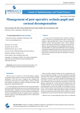 Management of Post Operative Seclusio Pupil and Corneal Decompensation