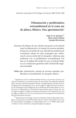 Urbanización Y Problemática Socioambiental En La Costa Sur De Jalisco, México