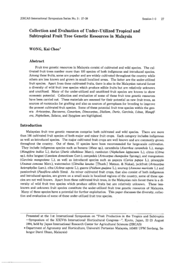 Collection and Evaluation of Under-Utilized Tropical and Subtropical Fruit Tree Genetic Resources in Malaysia